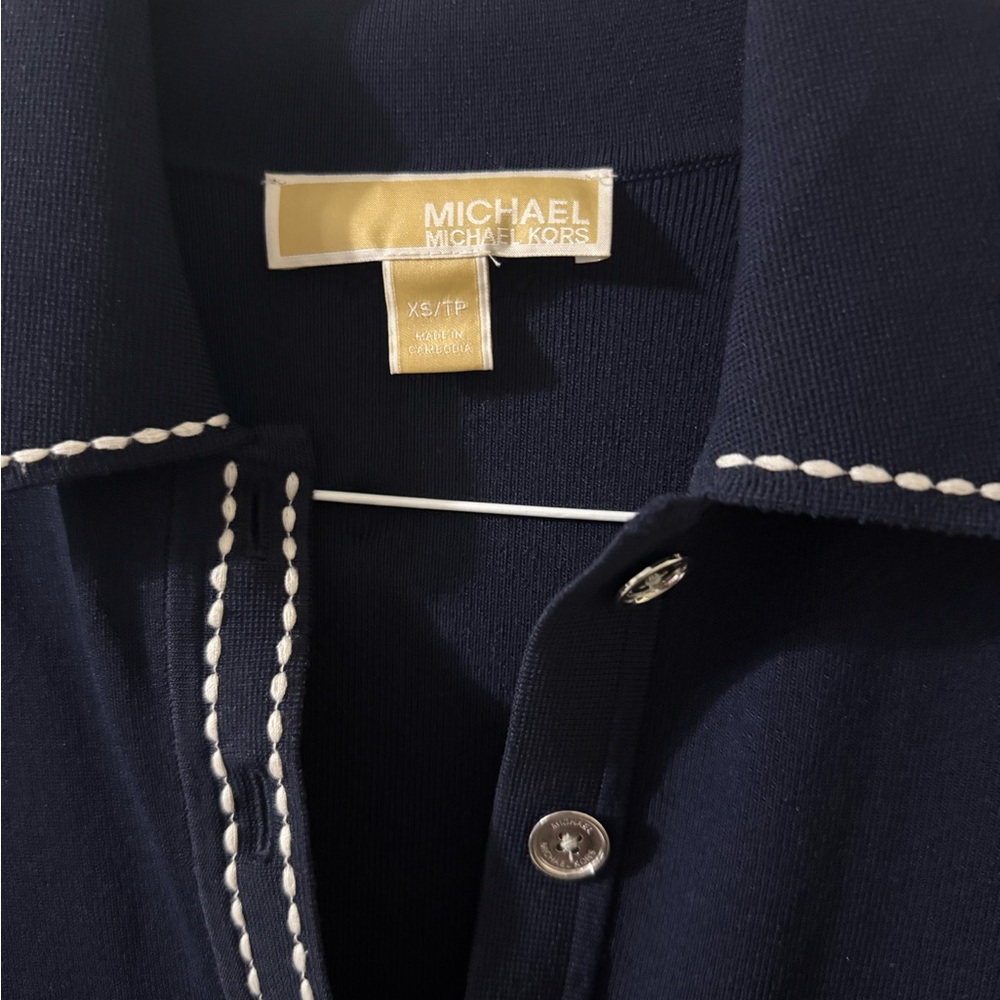 MICHAEL Michael Kors Navy Polo with White Contrast Stitching